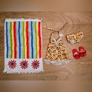 American Girl Doll Julie's Retired Swim Set With Bathing Suit, Towel & Sandals